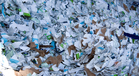Shredded paper awaiting recycling